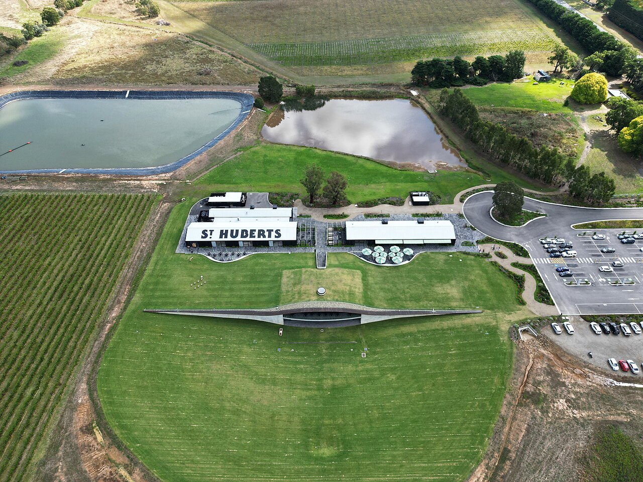 Aerial view of St Huberts vineyard and winery buildings