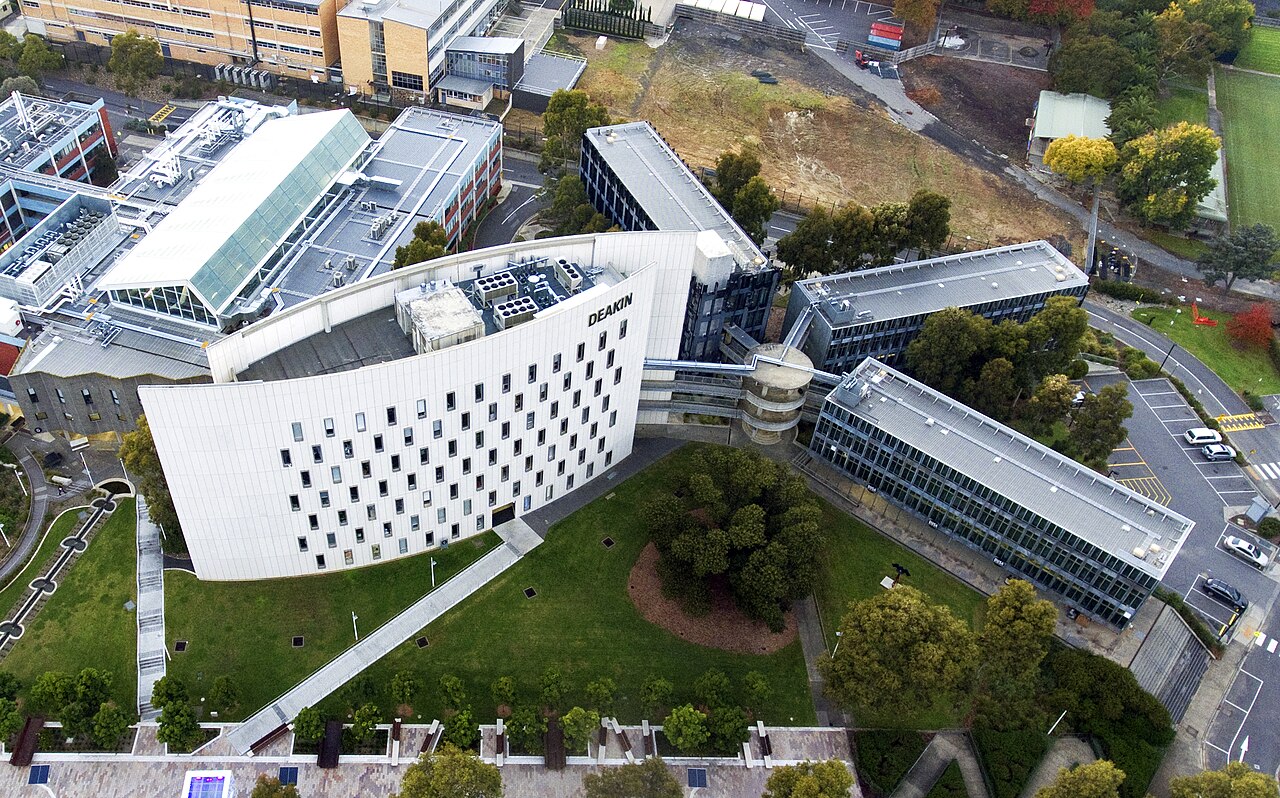 Aerial view of Deakin University buildings