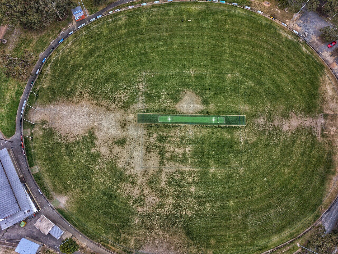 Aerial top-down view of a sporting oval
