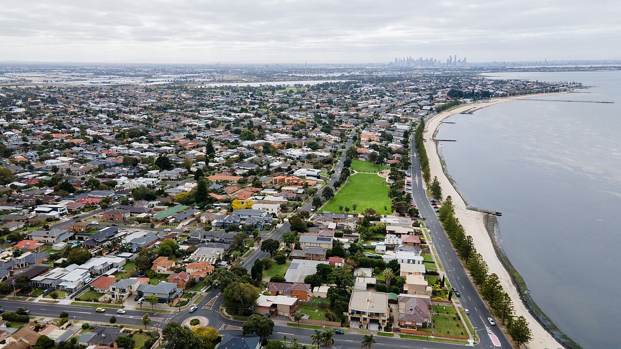 Aerial view of Altona looking east along the bay