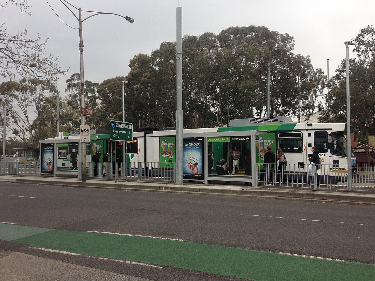 B2-class tram at a Sydney Road stop