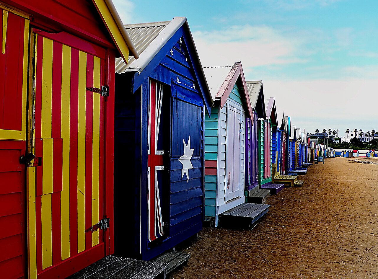 Bathing box painted with the Australian flag at Brighton