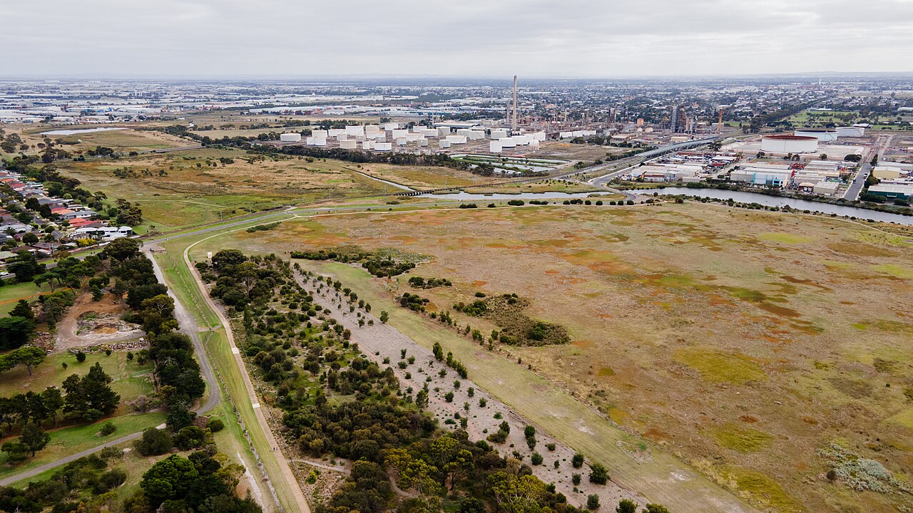 Bay Trail running past an industrial precinct