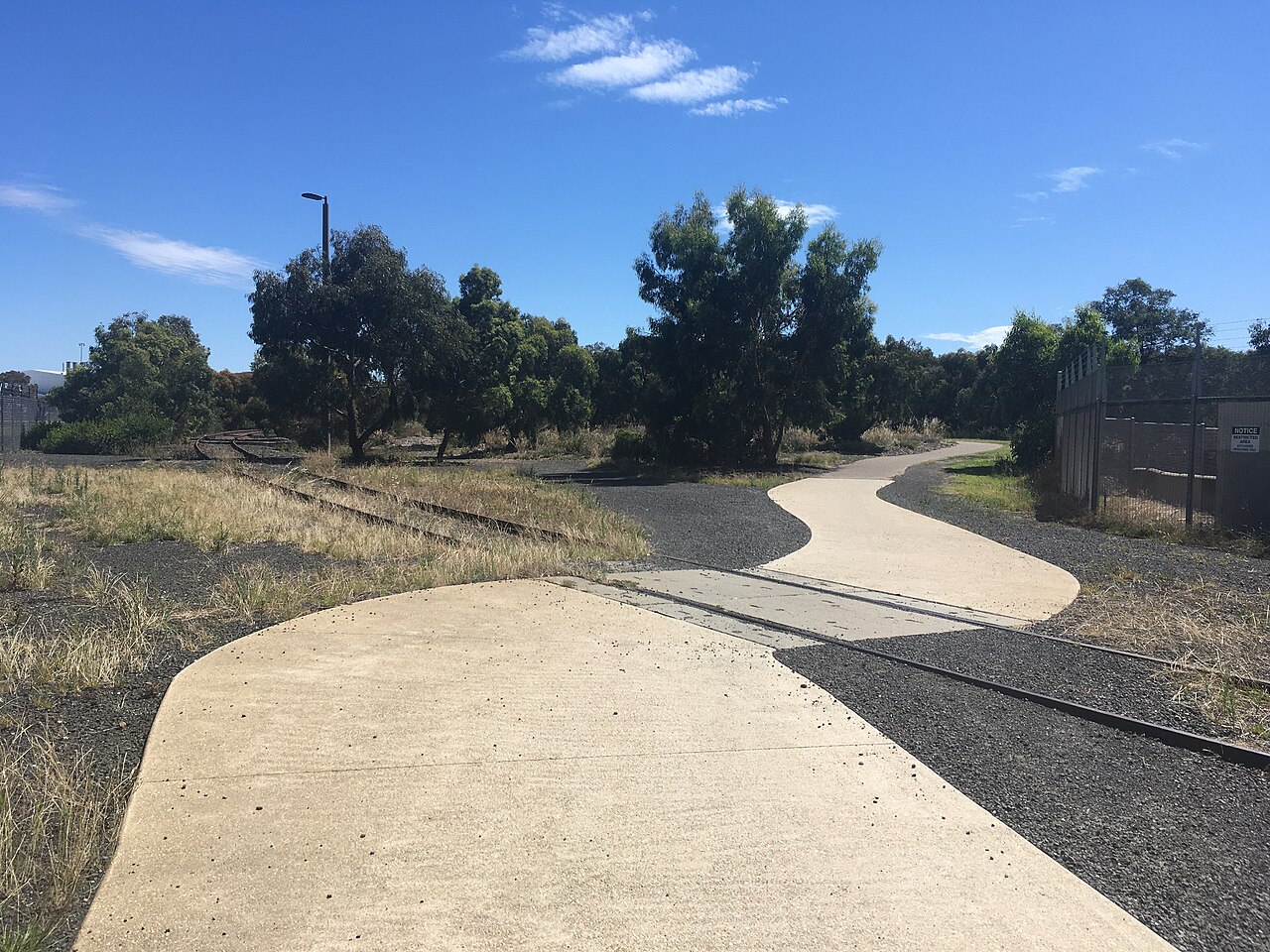 Bay Trail path crossing the old Webb Dock rail line