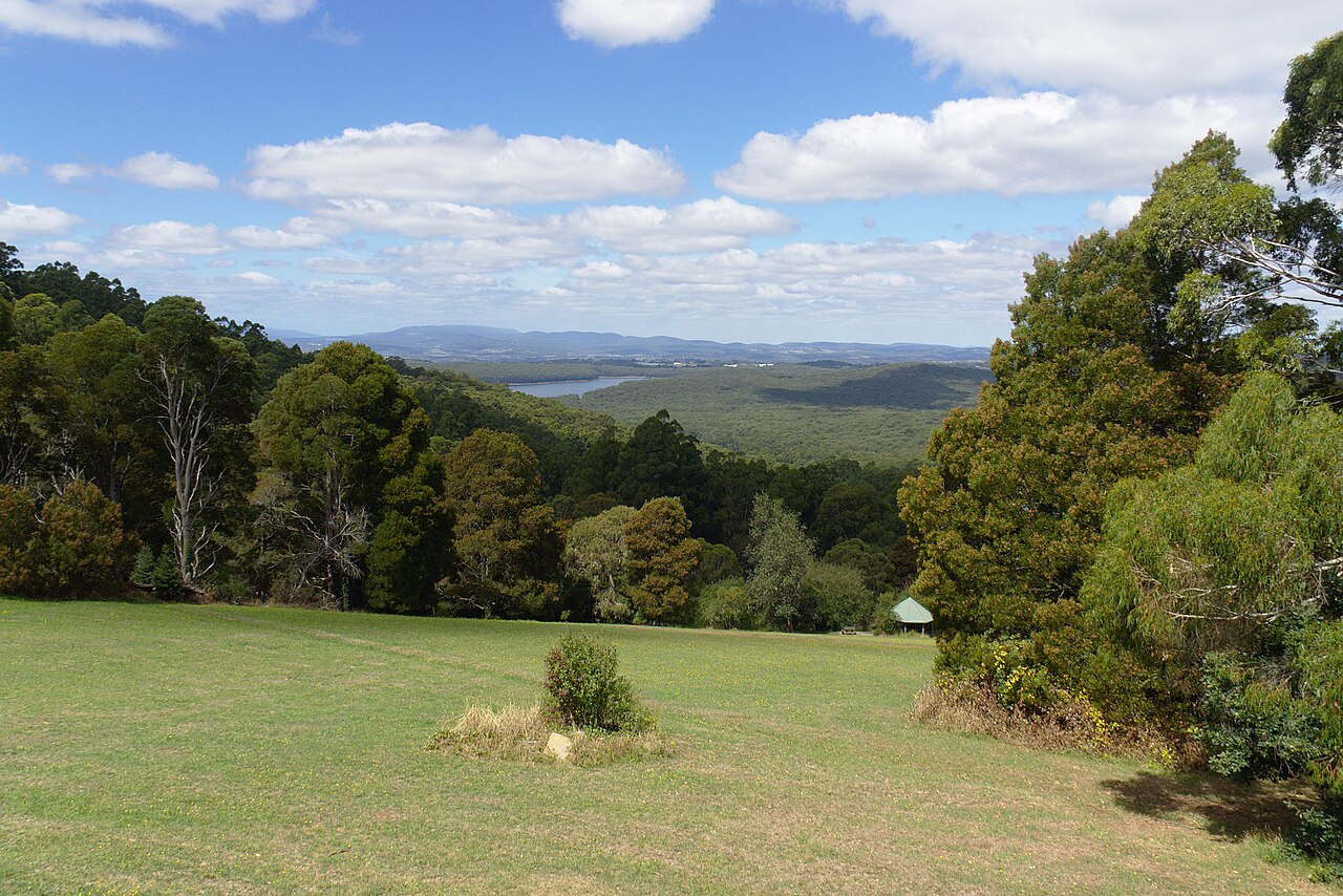 Hilltop lawn at Kalorama with a view across the valley