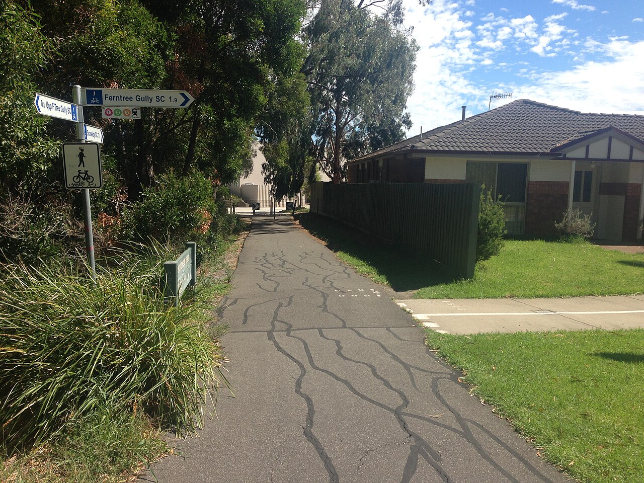 Path at the beginning of the Ferny Creek Trail beside houses