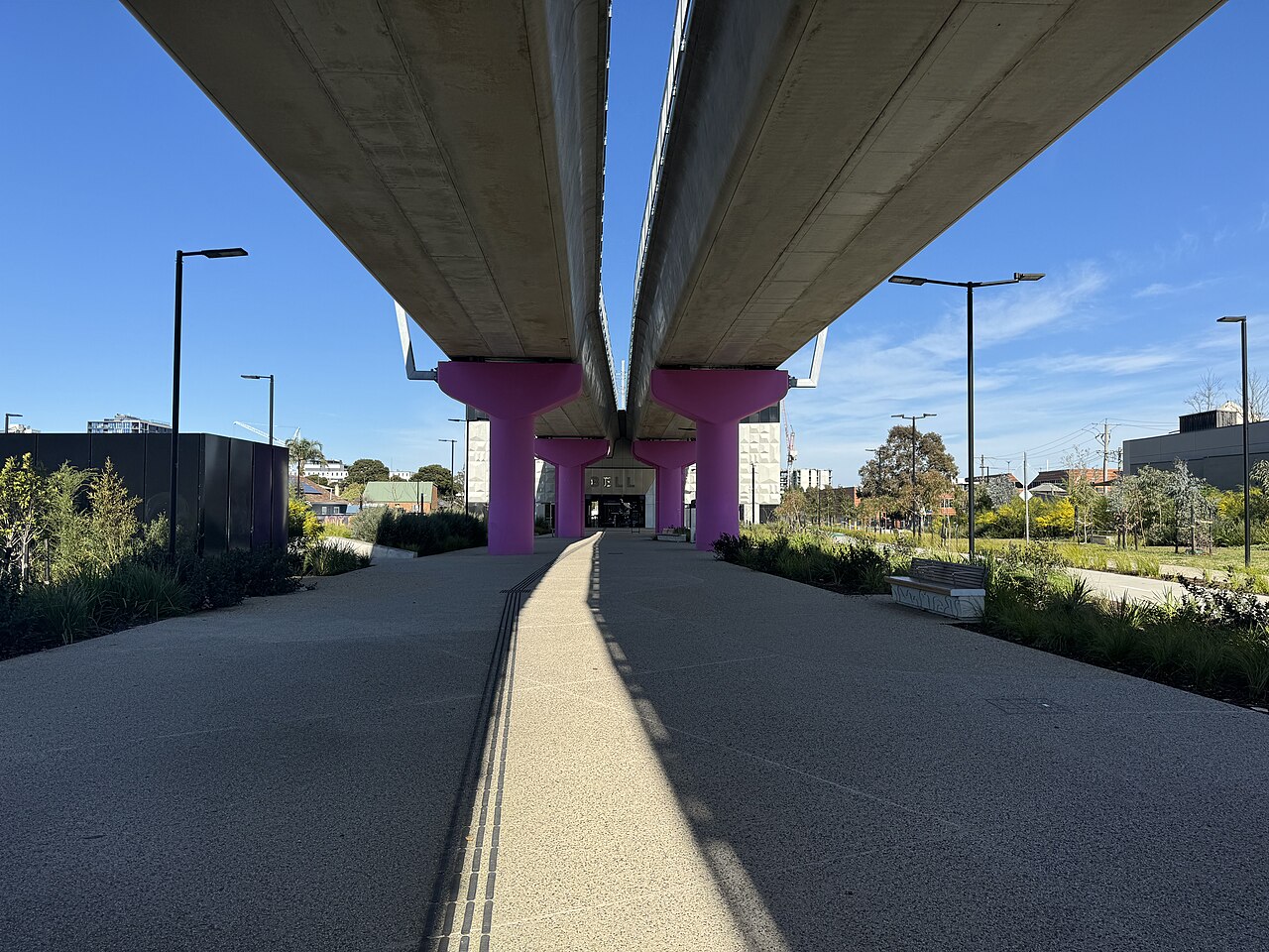 Forecourt beneath the elevated railway at Bell station
