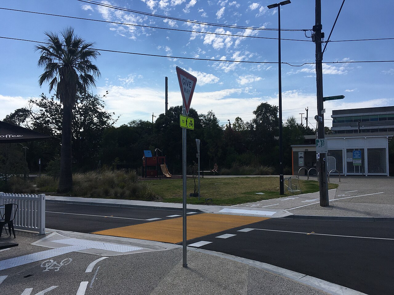 Bicycle priority crossing beside a railway line