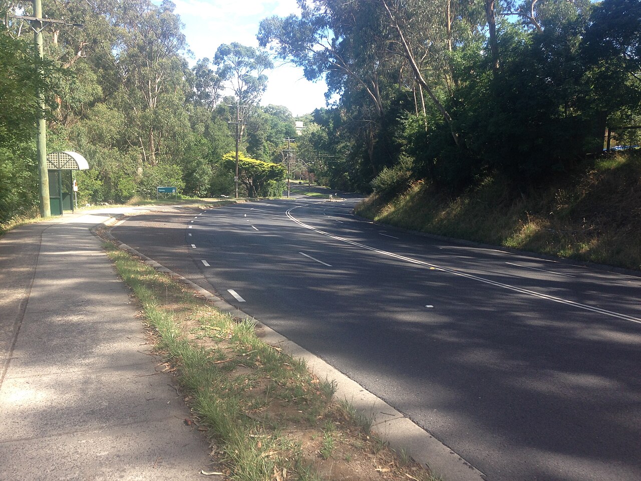 Burwood Highway through bushland at Upwey