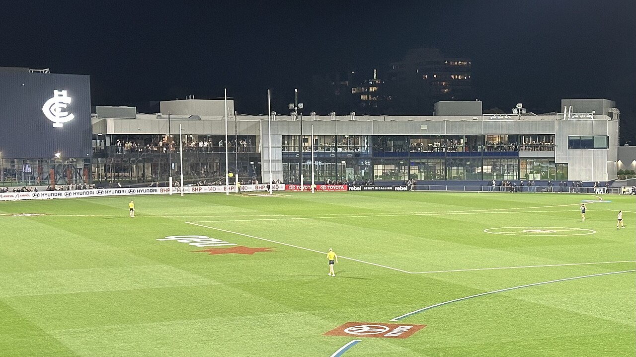 Oval and grandstand beside the Carlton administration building