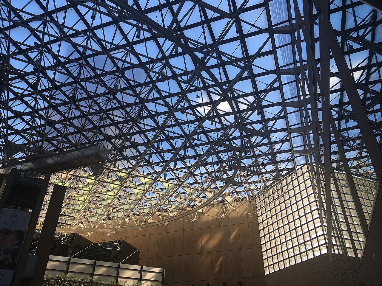 Glass and steel atrium ceiling at 55 Collins Street