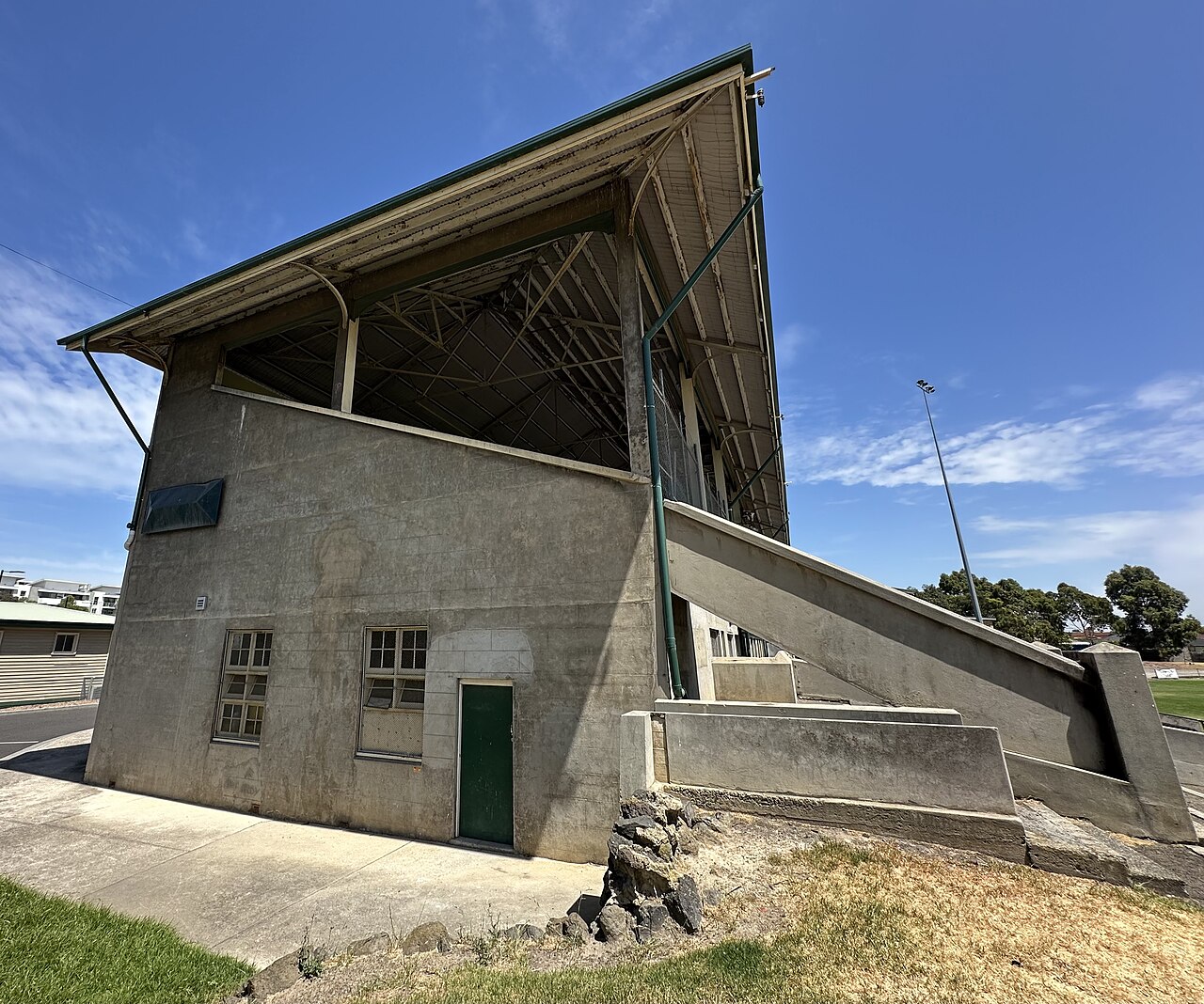Old concrete grandstand at Gillon Oval