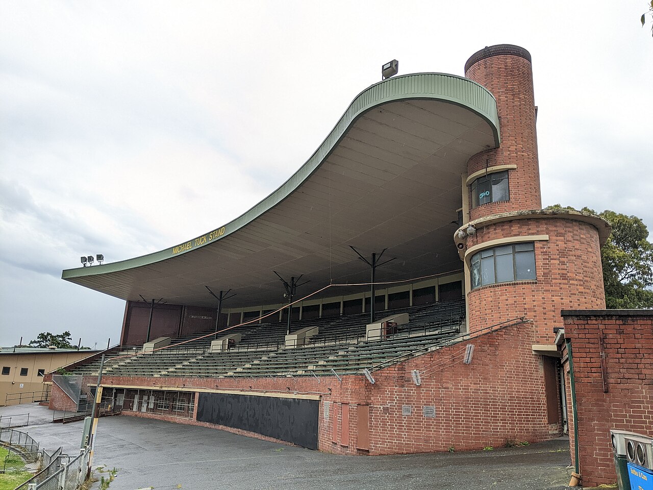 Curved concrete roof of the Glenferrie Oval grandstand