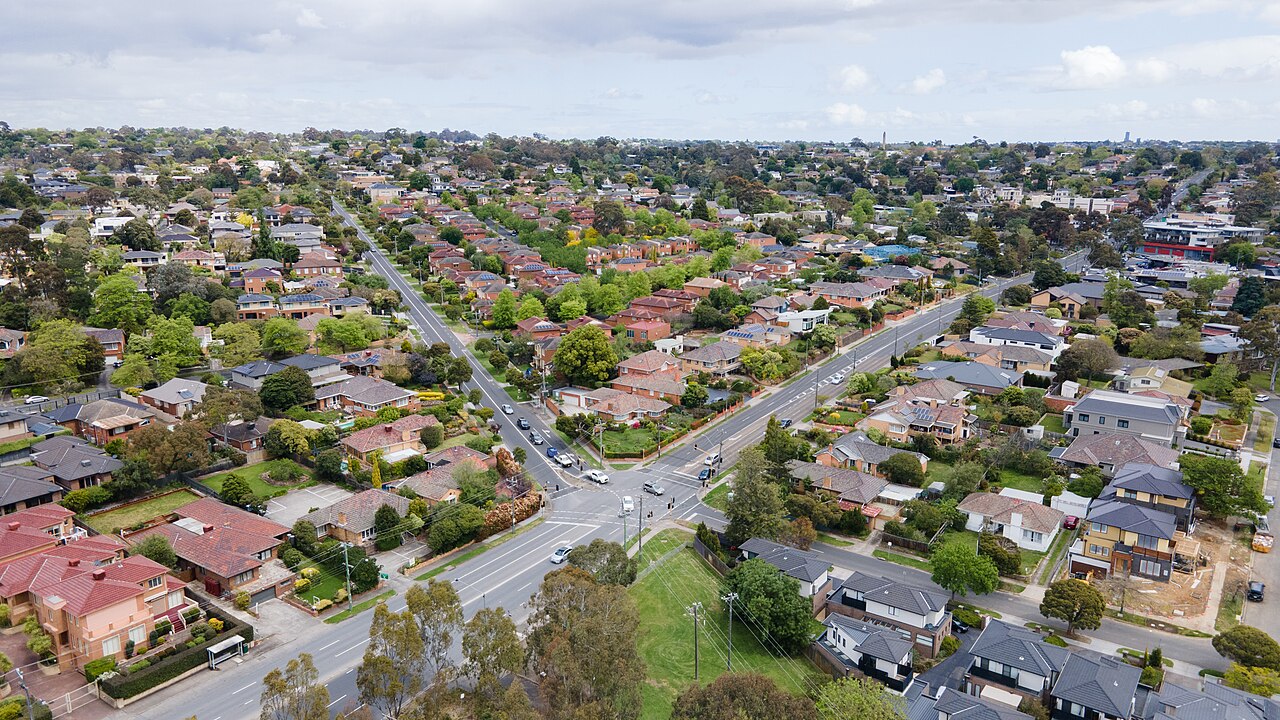 Aerial view of the intersection of Doncaster Road and surrounding streets