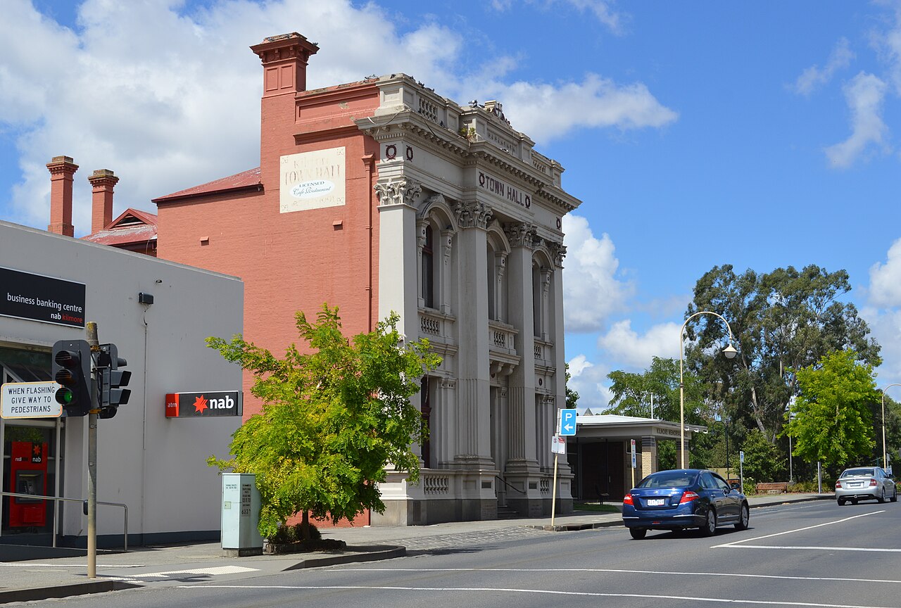 Kilmore Town Hall on a sunny street corner