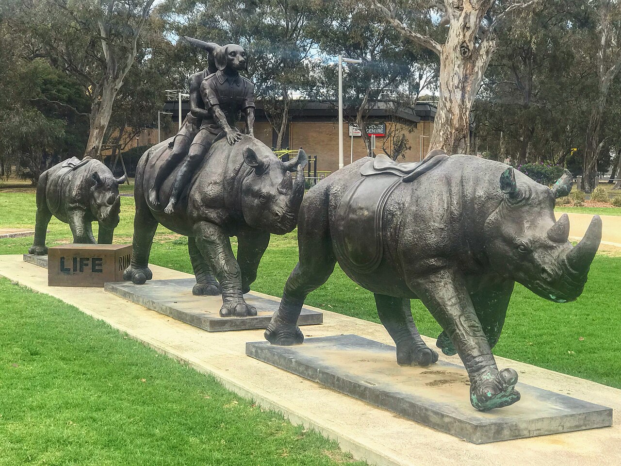 Rhinoceros sculptures at La Trobe University Bundoora