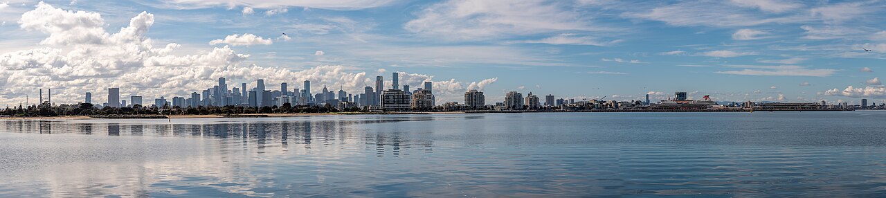 Melbourne city skyline reflected across the water