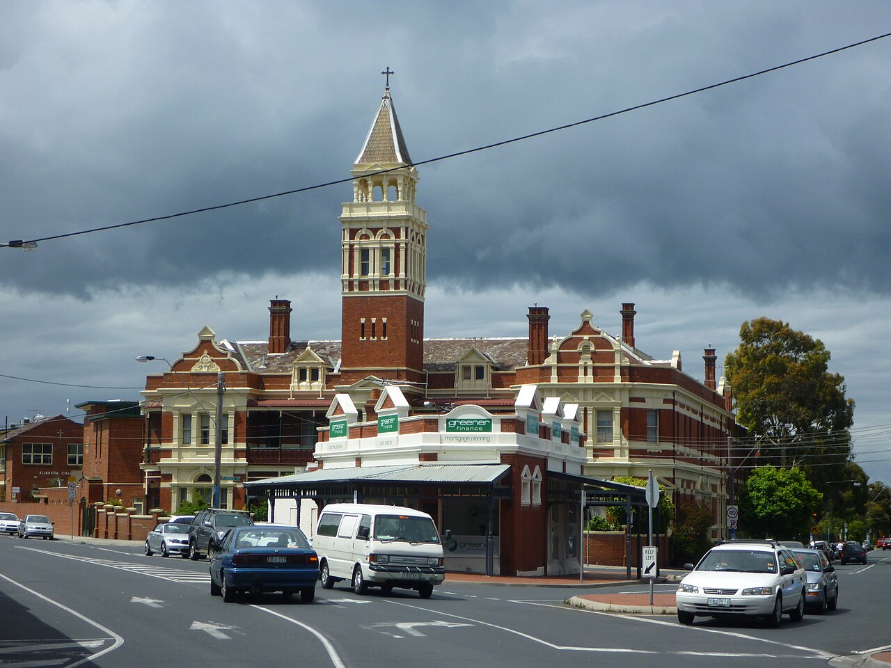 Mentone streetscape with a historic clock tower