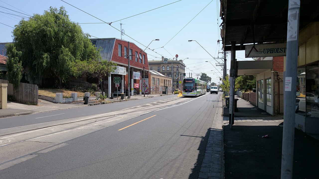 Nicholson Street in Brunswick East under a blue sky
