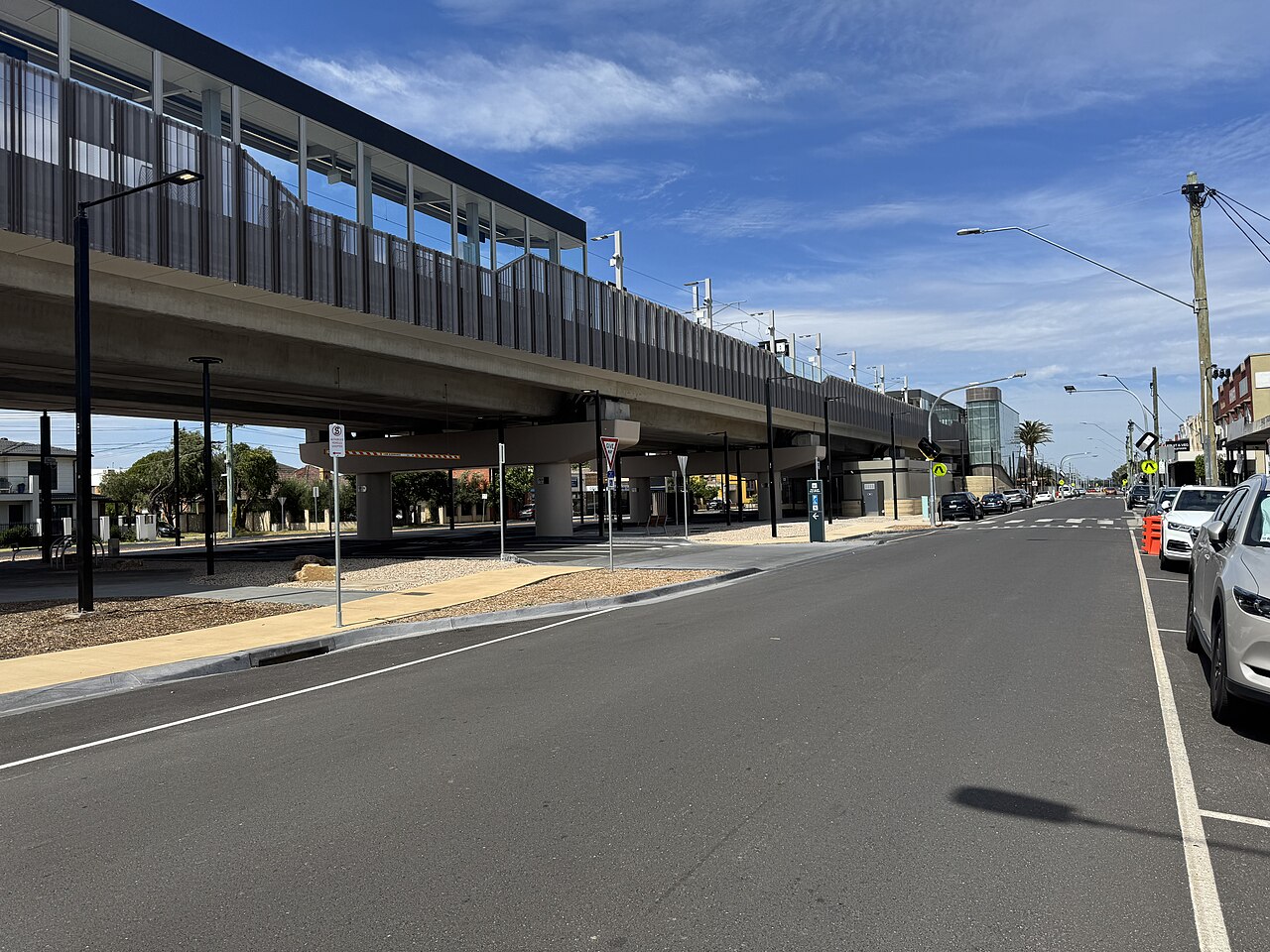 Street view of the elevated Parkdale railway station