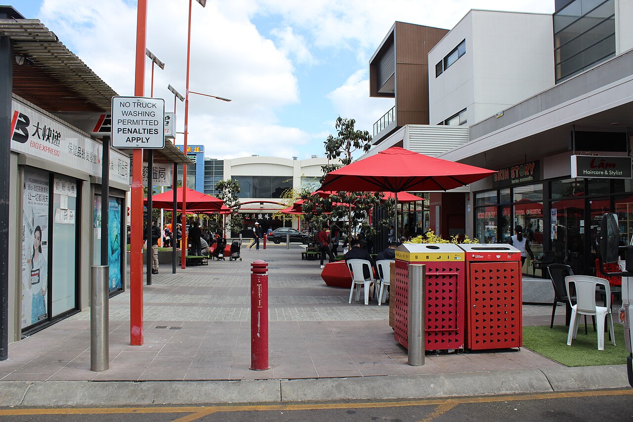 Pedestrianised shopping street in Springvale