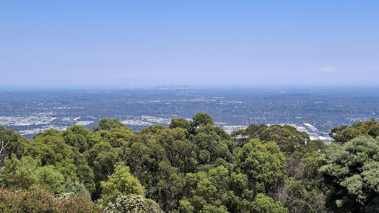 View from Mount Dandenong over forest to the suburbs below