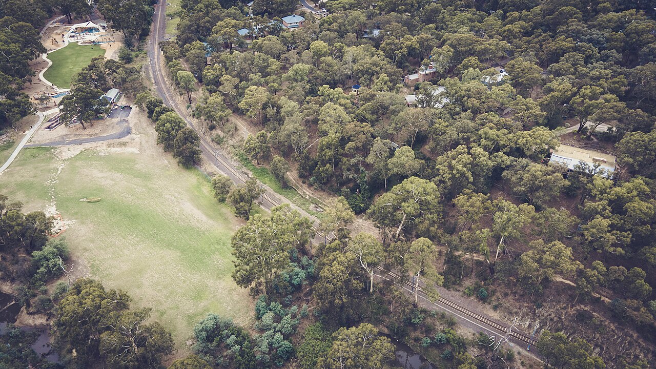 Aerial view of the railway line at Diamond Creek