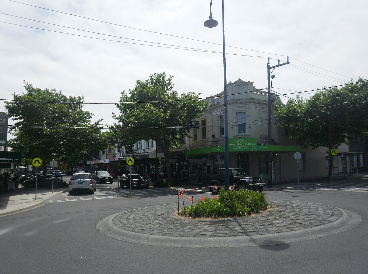 Roundabout and shopfronts in Brighton