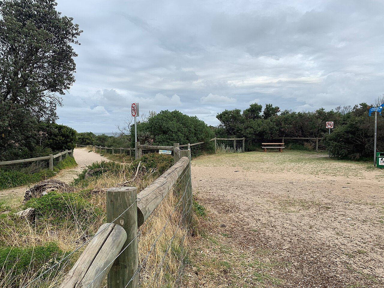 Seaford Foreshore Trail at Riviera with timber fence and dunes