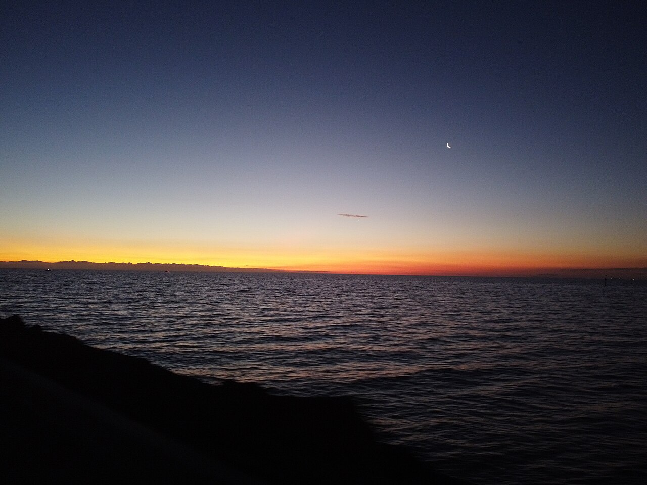 Sunset over the bay from the beach