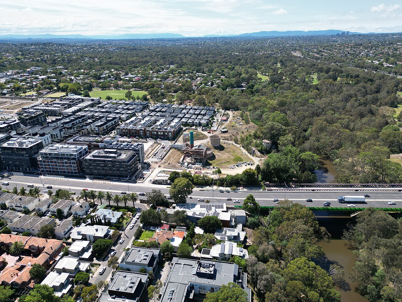 The old Alphington paper mill site seen from above
