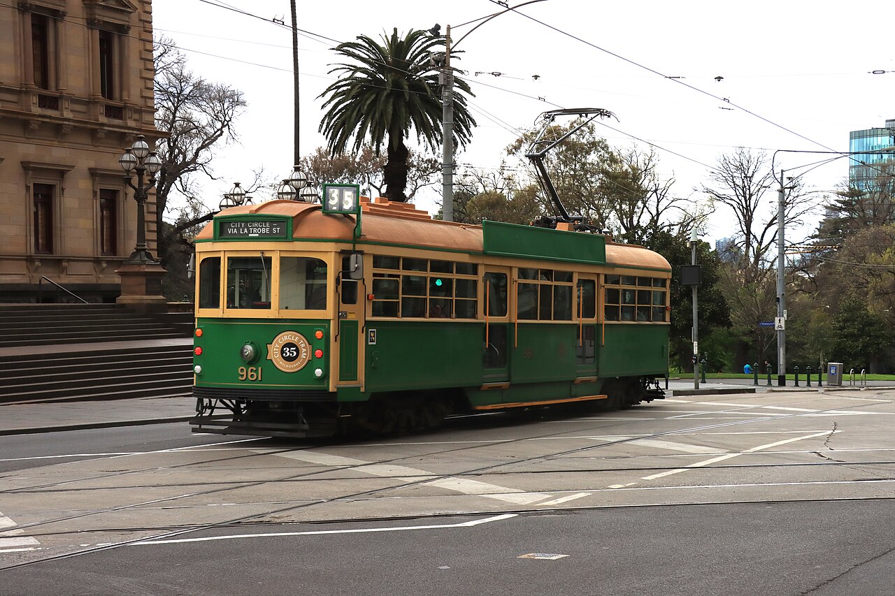 W8-class heritage tram 961 in green and cream
