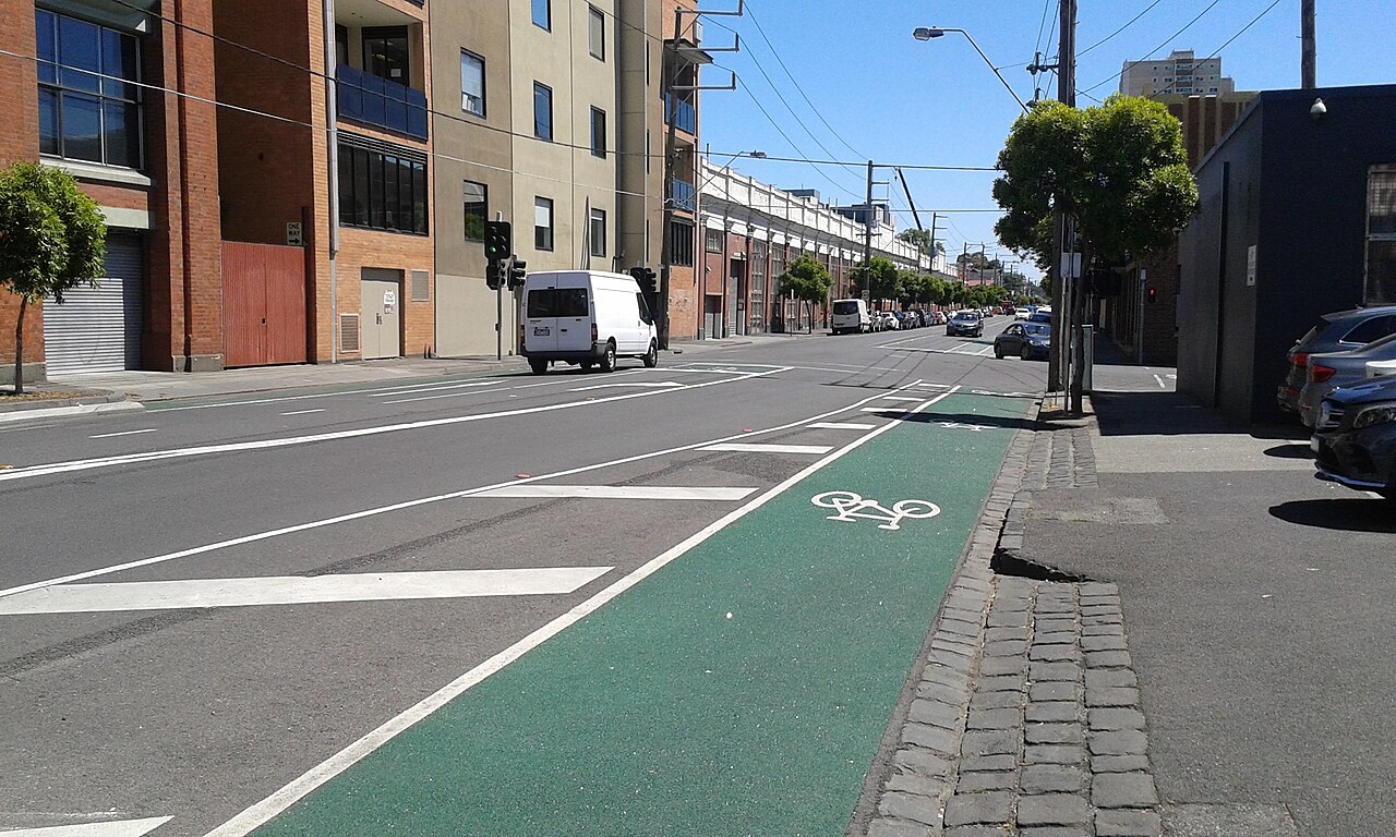 Wellington Street with green-painted bike lanes