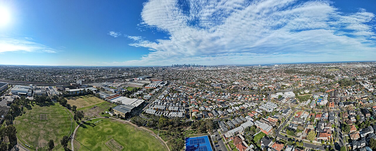 West Footscray aerial panorama with the city skyline in the distance
