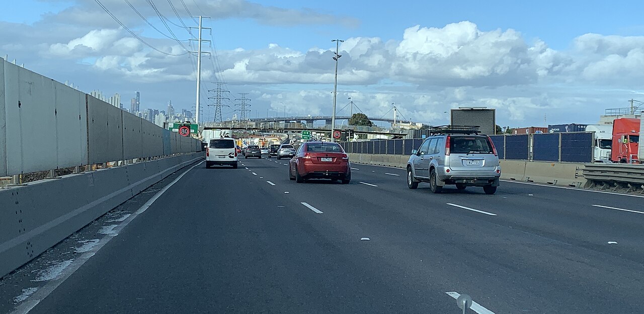 Traffic approaching the West Gate Tunnel entrance
