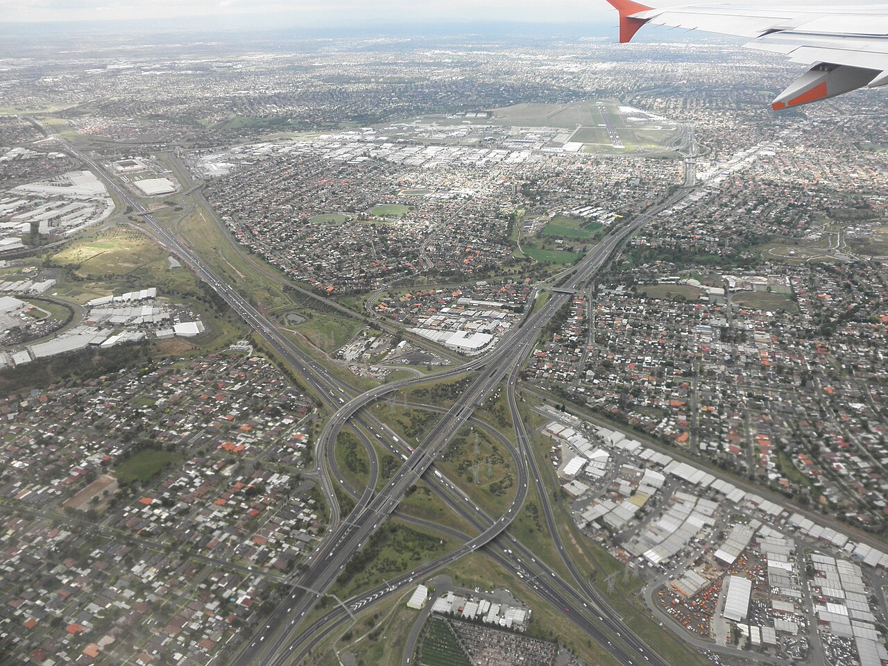Aerial view of the Western Ring Road and Calder Freeway