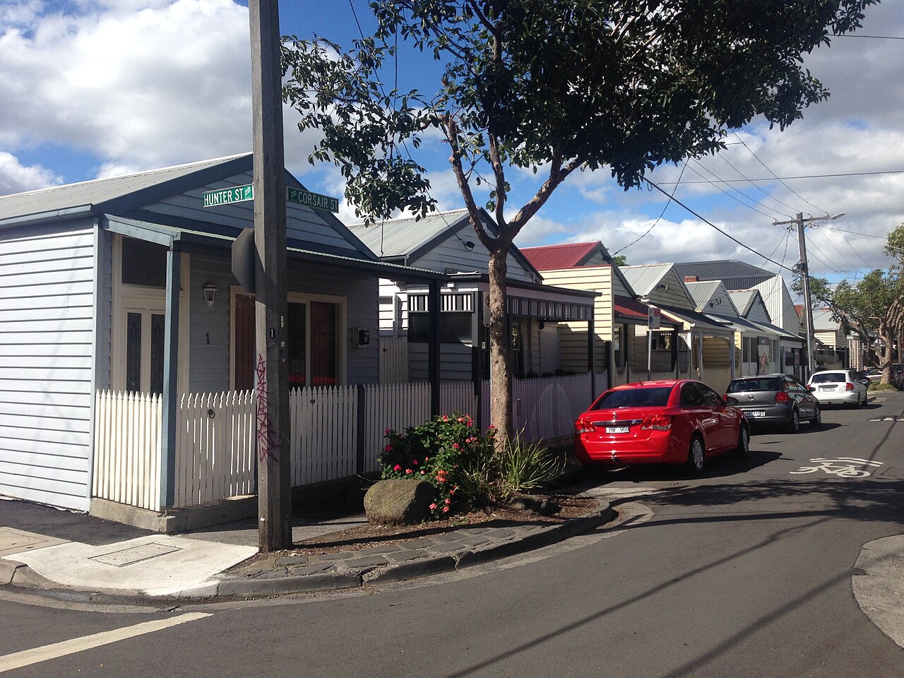 Row of wooden terrace houses on a Richmond street