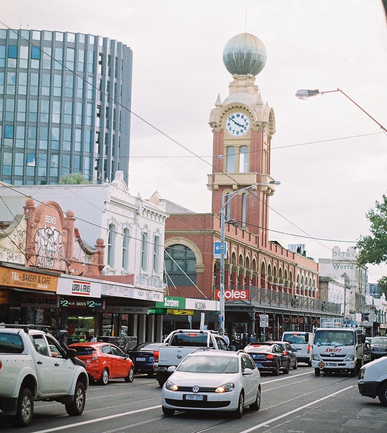 Swan Street, Richmond, with the Dimmeys clock tower above the shops