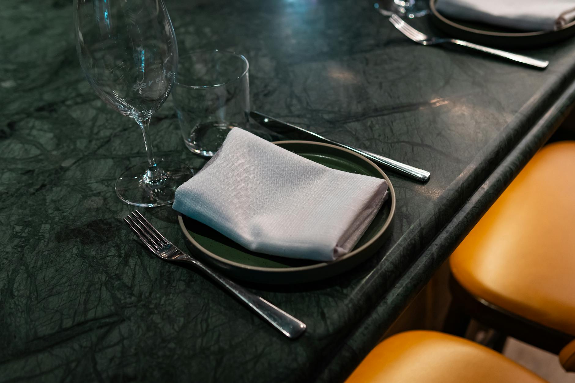 Dinner setting at a Southbank riverside restaurant